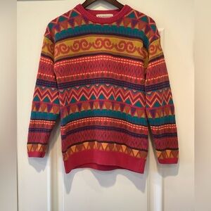 Vintage Melbourne Knit Sweater Size Large Pink Orange Striped Geometric Y2K 90s